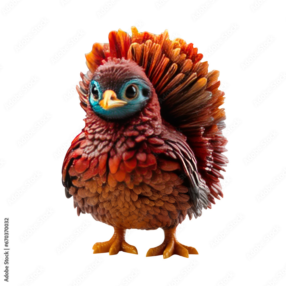 Cute 3D Turkey chicken thanksgiving on transparent background. cutout, PNG file. for template product presentation.