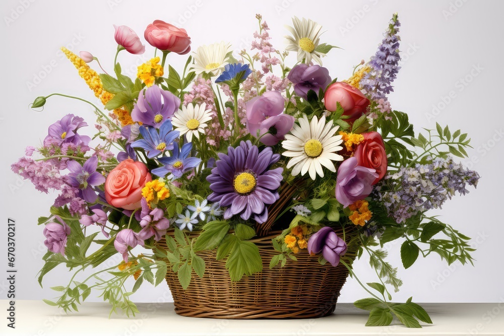 basket of flowers on isolated background