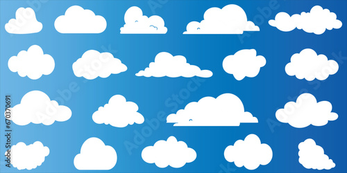  Cloudscape, blue sky with fluffy white clouds vector illustration. Perfect for weather forecast, nature, environment, climate, meteorology. Beautiful, serene, tranquil scene. photo