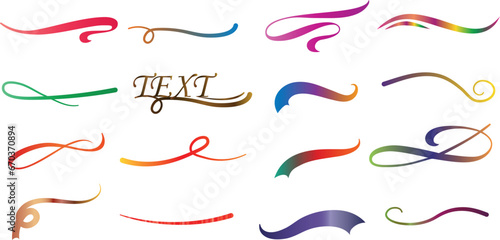 Gradient, calligraphic swoosh underlines vector illustrations. Curve lines for brush strokes in art decoration. Embellish with ornate, fancy script in vintage typography. photo