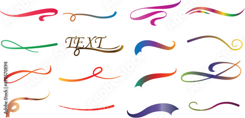 Gradient, calligraphic swoosh underlines vector illustrations. Curve lines for brush strokes in art decoration. Embellish with ornate, fancy script in vintage typography.
