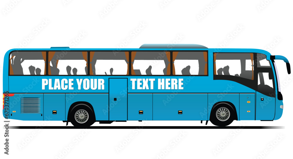 Blue tourist bus. Coach. Vector 3d colo
