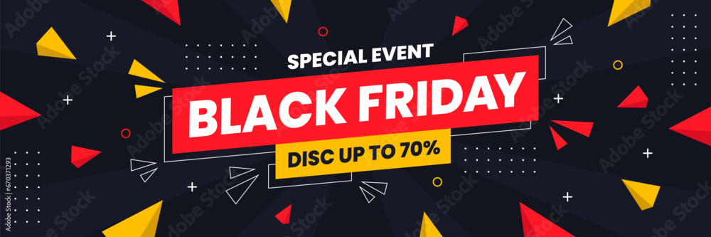 Black Friday Sale horizontal banner template for social media posts, mobile apps, banners design, web or internet ads. Trendy abstract square template with geometric shape