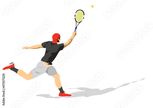 Man Tennis player in action. Colored Vector