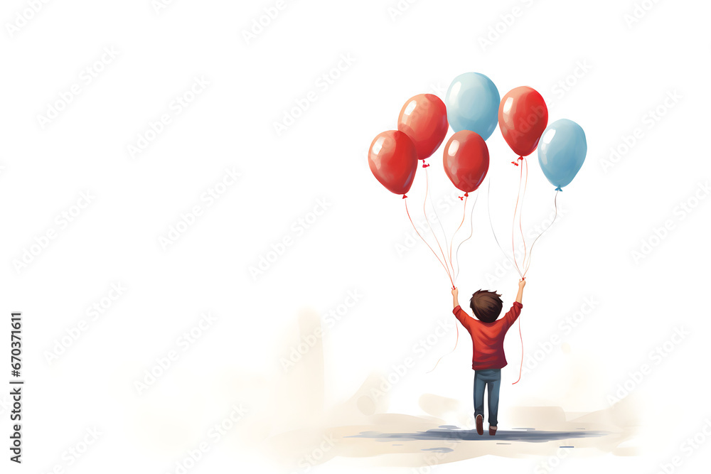 simple illustration of young boy with balloons simple illustration of young boy with balloons