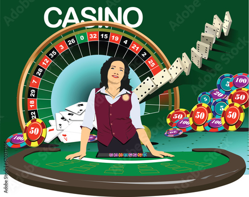 The Woman Croupier At The Casino Table.