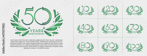 set of anniversary logotype green color and ornament for special celebration event