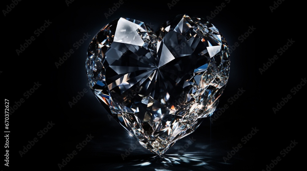 diamond heart  on black background generated by AI tool 