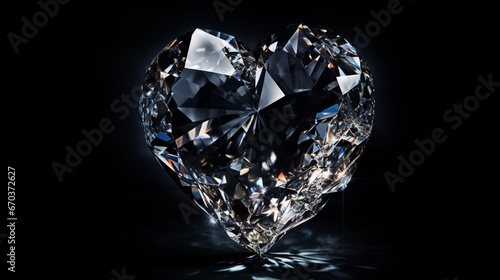 diamond heart on black background generated by AI tool 