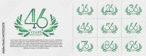 set of anniversary logotype green color and ornament for special celebration event photo