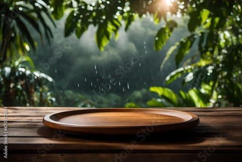 plate on the table and tree