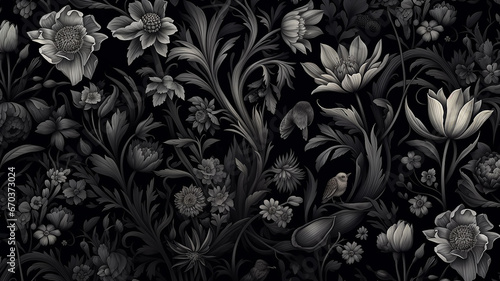 Wallpaper Mural black flowers ornament on dark background gothic style Torontodigital.ca