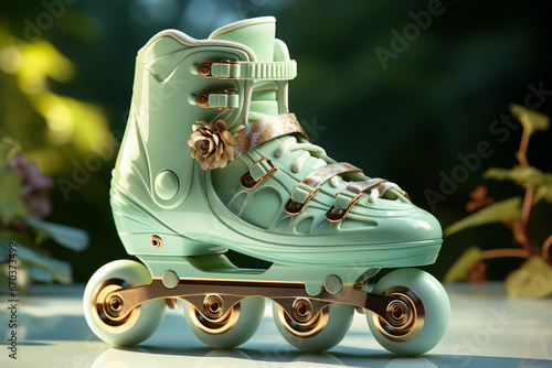 Conceptual roller skate illustration with a soft, muted color palette, symbolizing the tranquility and relaxation of roller skating, Generative AI