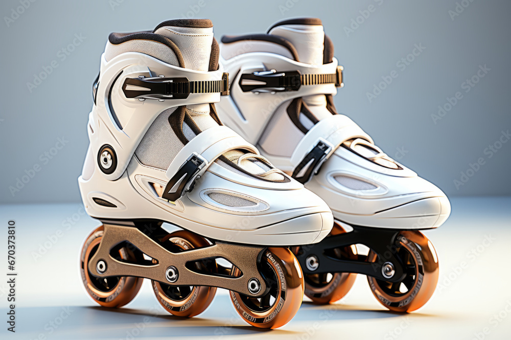 Minimalistic roller skates with a slight shimmer, signifying the elegance and grace of roller skating movements, Generative AI Minimalistic roller skates with a slight shimmer, signifying the elegance and grace of roller skating movements, Generative AI