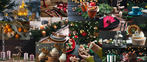 Christmas themed collage. Collection of festive photos, banner design