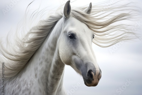 close-up of a white horse mane in wind