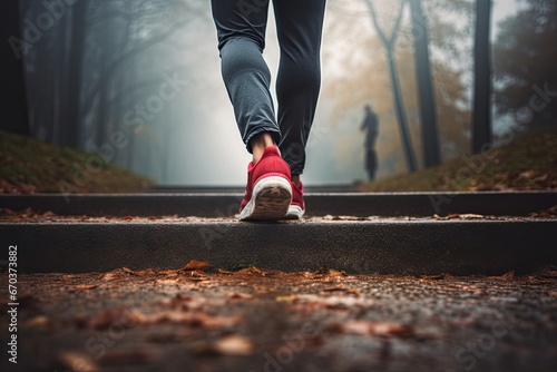 A person taking the first step toward a resolution, such as going for a run or starting a new project, showcasing determination