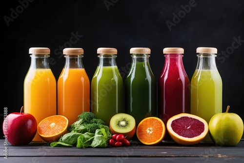 assorted juice bottles made from fresh fruits and vegetables