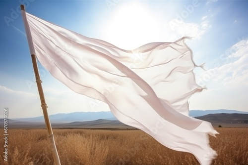 a white flag of surrender waving on a battlefield