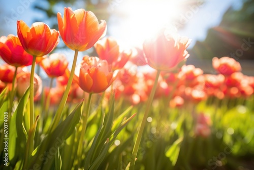 tulips bending towards the sunlight