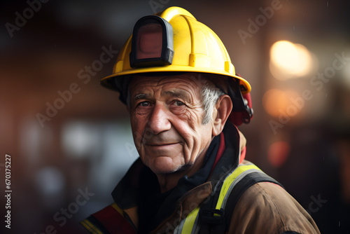 Wallpaper Mural Very old man with safety helmet working as firefighter. Concept for problems with pushing back statutory retirement age for people in hard labor jobs Torontodigital.ca