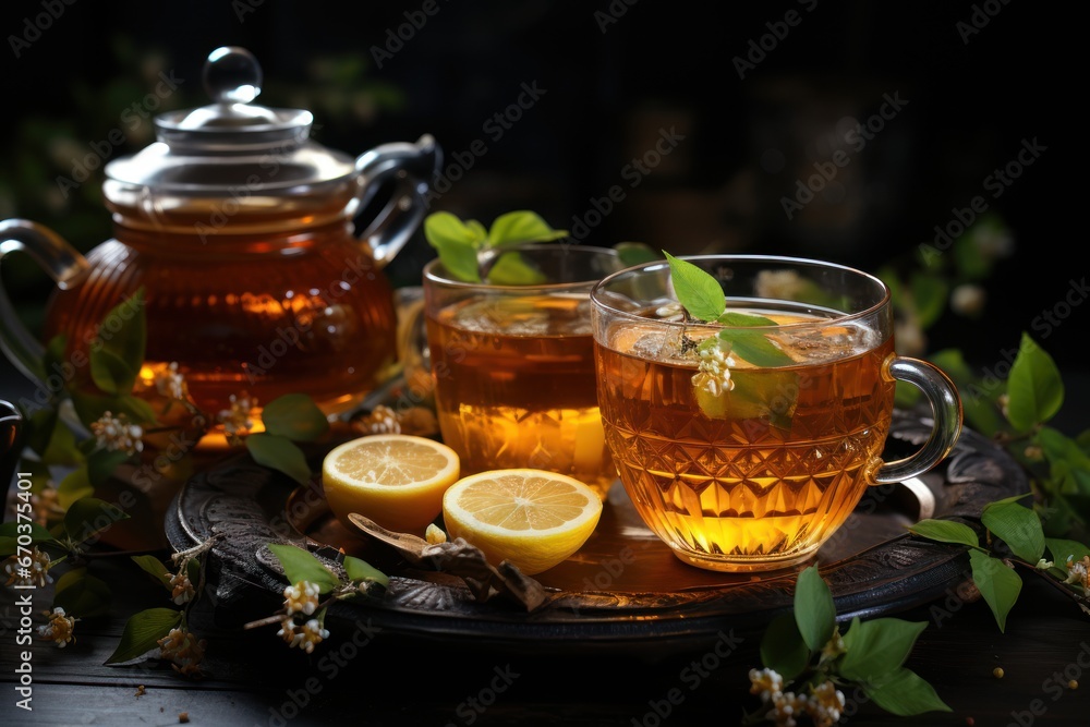 Pouring sweet tea into a glass cup with a plain and elegant background, the concept of relaxing and enjoying life is good for cafes, sales, catalogues, blogs, advertising etc. Generative Ai Image Pouring sweet tea into a glass cup with a plain and elegant background, the concept of relaxing and enjoying life is good for cafes, sales, catalogues, blogs, advertising etc. Generative Ai Image