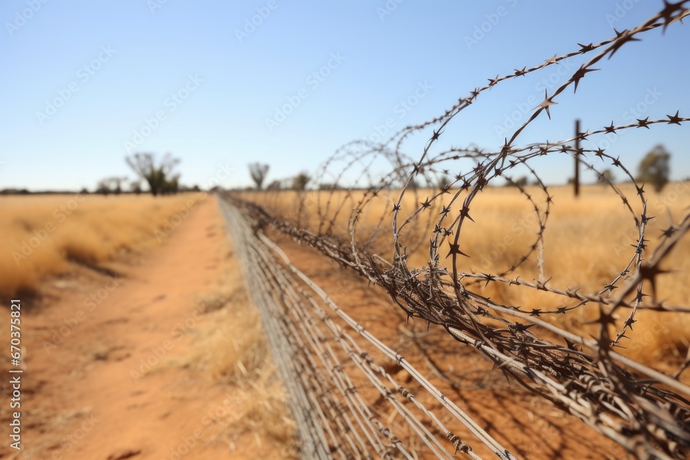 barbed wire on top of a national boundary fence barbed wire on top of a national boundary fence