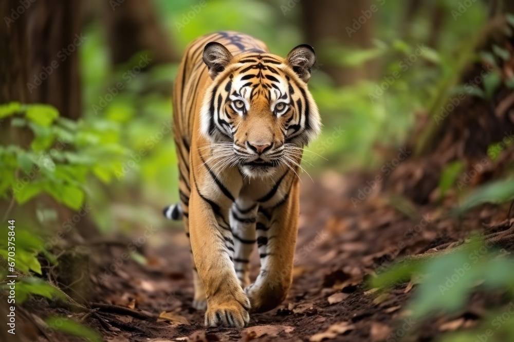 Fototapeta premium a tiger walking alone in the jungle
