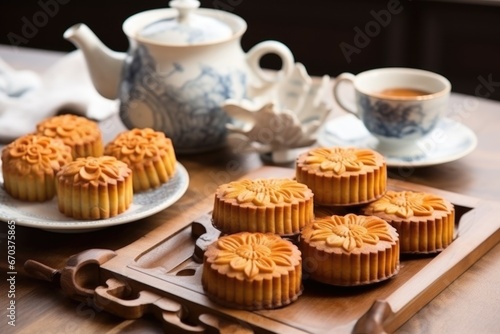 baked mooncakes for chinese mid-autumn festival