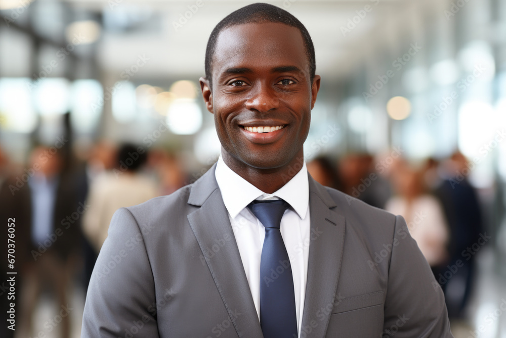Fototapeta premium Professional man wearing suit and tie smiling confidently for camera. This image can be used to depict success, business, or professional themes.