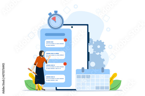 Time management concepts regarding schedules, deadlines, planners, planning and organizing, scheduling appointments on a calendar, marking tasks in a list and organizing office workflow.