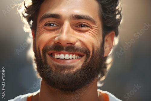 Man with beard smiling directly at camera. This picture can be used for various purposes.