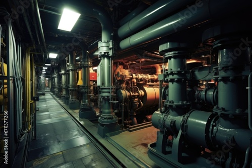 a ships engine room in action