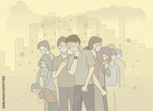 illustration of people wear mask avoid air pollution.