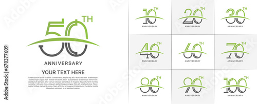 set of anniversary logotype black and green color with swoosh for special celebration event