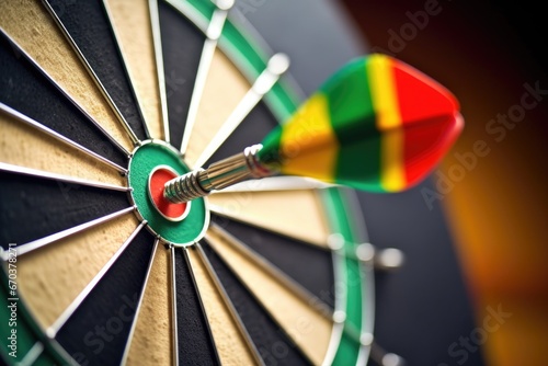 close-up of a dart stuck in a dartboard photo