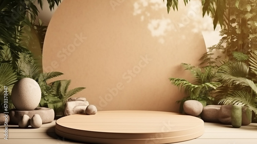 podium eco Scandinavian style nature leaves branches.