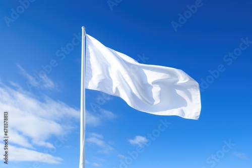 a white flag waving against a clear blue sky