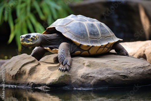 big turtle and small tortoise on a rock