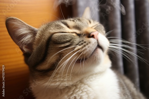 close-up of sneezing cat, mid-sneeze