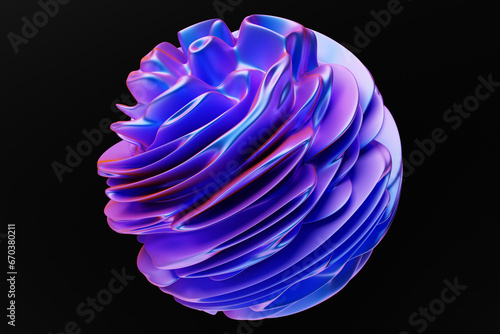 Futuristic 3d rendering  purple abstract ball, color gradient spherical glass orb on black, modern graphic design element
