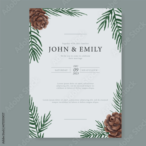 Watercolor winter floral wedding invitation