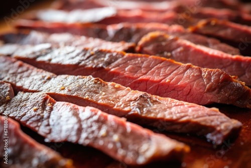 close-up of thick-cut brisket slices