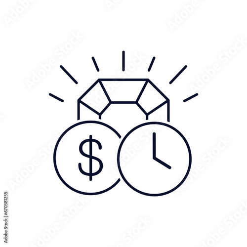 Precious time . Investment moment. Vector linear icon isolated on white background.