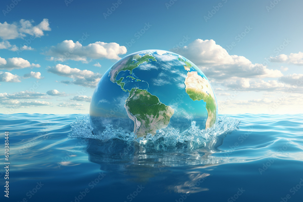Earth globe with clouds, ocean and water 3d rendering Earth globe with clouds, ocean and water 3d rendering