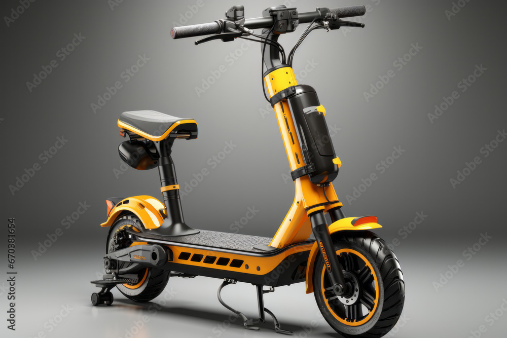 Yellow electric kick scooter with a clean and contemporary look, showcasing urban mobility, Generative AI