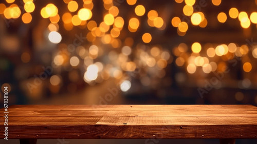 tabletop with bokeh lights of an evening restaurant background. © kichigin19