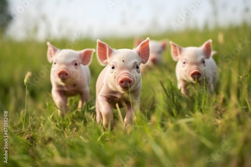 group of piglets playing in the field
