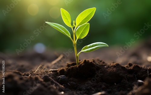 Earth day concept. Young plants grow in soil.