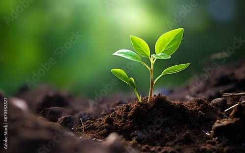 Earth day concept. Young plants grow in soil.